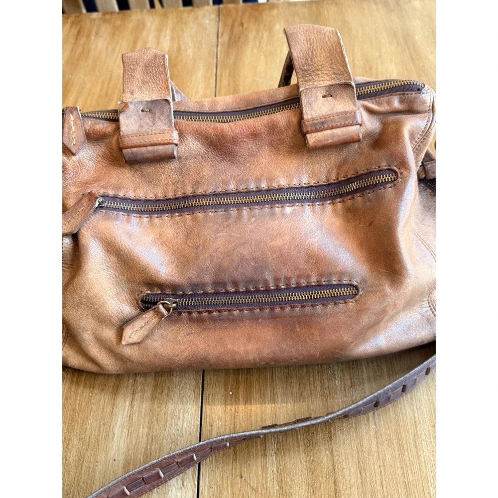 Carla Mancini Brown Leather Satchel Braided Tassel Handcrafted USA Crossbody Bag